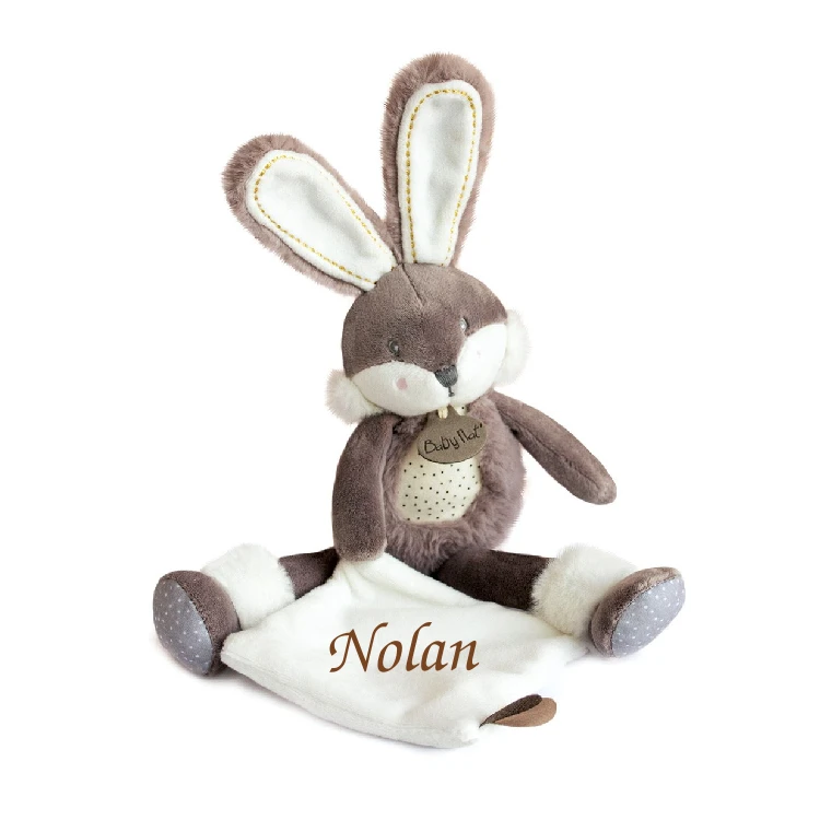 Baby'Nat - Papuche Le Lapin Doudou Mouchoir Marron Blanc 30 Cm 3 Baby'Nat - Papuche Le Lapin Doudou Mouchoir Marron Blanc 30 Cm