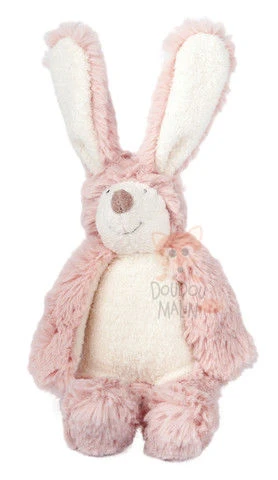 Moulin Roty Collection La Bande à Basile Hochet Doudou Lapin Rose Blanc