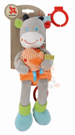 Nicotoy Boîte à Musique Vache Orange Gris Bleu Oiseau