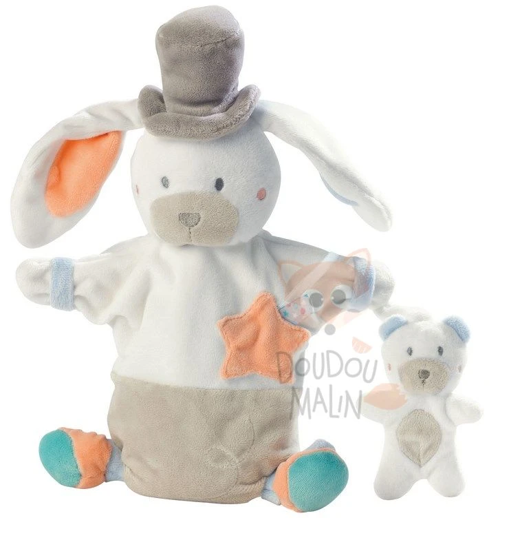 Bébé 9 Charlestone Doudou Marionnette Lapin Blanc Orange Bleu étoile 3 Bébé 9 Charlestone Doudou Marionnette Lapin Blanc Orange Bleu étoile