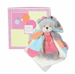 Doudou Et Compagnie Collector Ours Pêche Fraise Plat Carré Gris Rose Bleu Orange