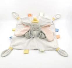 Disney - Dumbo L'éléphant - Doudou Plat Gris Blanc étiquette 30 Cm