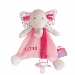 Baby'Nat - Edgar Et Eglantine - Doudou Attache-sucette éléphant Rose 20 Cm