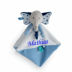Baby'Nat - Edgar Et Eglantine - Doudou Plat éléphant Bleu 25 Cm