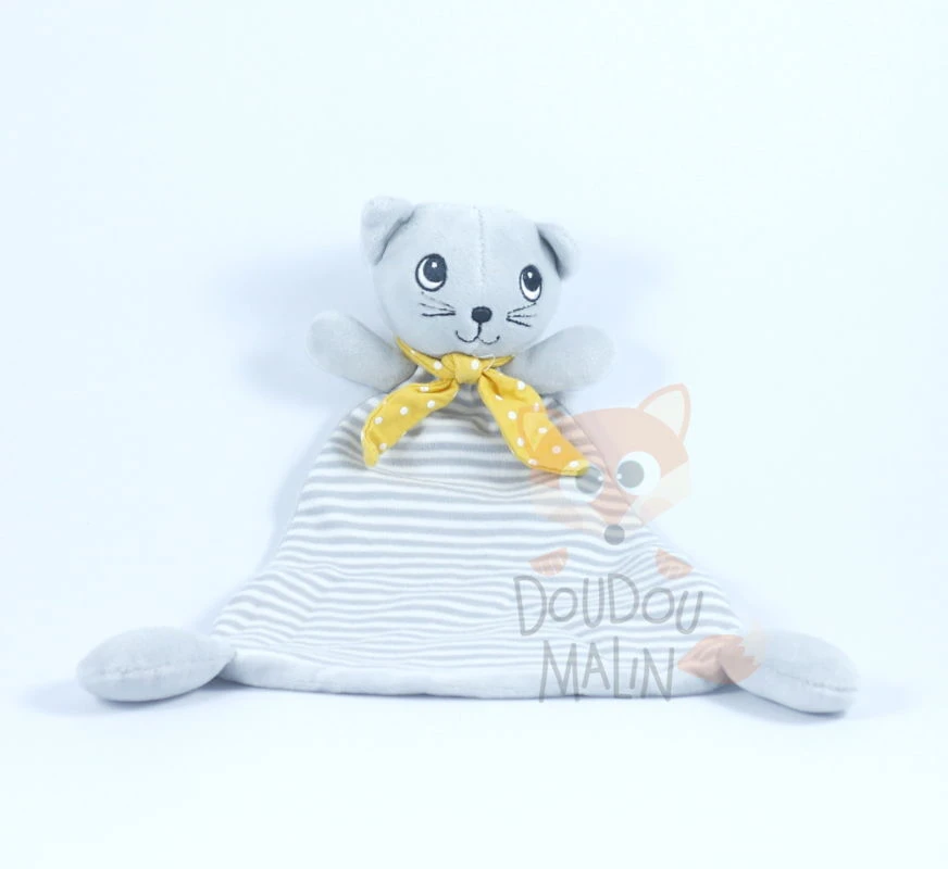 H&M H & M Doudou Plat Chat Gris Jaune Blanc Rayé 3 H&M H & M Doudou Plat Chat Gris Jaune Blanc Rayé