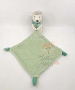 Mots D'enfants Doudou Hérisson Peluche Avec Mouchoir Vert Crème 30 Cm