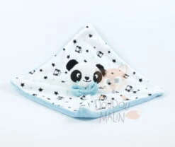 Kimadi Doudou Plat Panda Blanc Noir Bleu