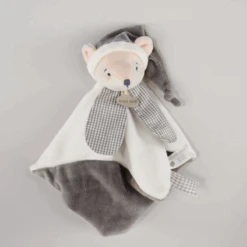 Baby'Nat - Layette - Doudou Plat Ours Blanc Gris 25 Cm