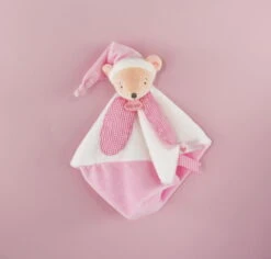 Baby'Nat - Layette - Doudou Plat Ours Blanc Rose 25 Cm