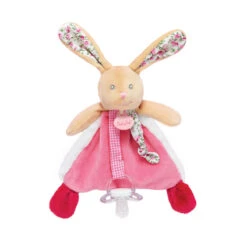 Baby'Nat - Les Poupis - Doudou Attache-sucette Lapin Rose 17 Cm