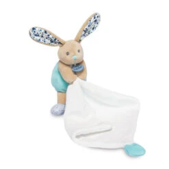 Baby'Nat - Les Poupis - Doudou Avec Mouchoir Lapin Bleu Marine 18 Cm