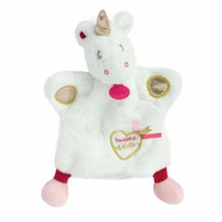 Baby'Nat - Poussière D'étoiles - Marionnette Licorne Blanc Rose 25 Cm