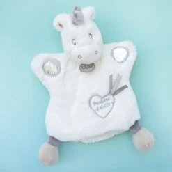 Baby'Nat - Poussière D'étoiles - Marionnette Licorne Gris Blanc 25 Cm