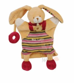 Baby'Nat Doudou Marionnette Mme Lapin Beige Rouge Vert