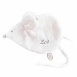 Dimpel - Maude La Souris - Doudou Attache-sucette Blanc 25 Cm