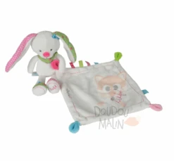 Lief Doudou Mouchoir Lapin Blanc Rose Vert Coeur