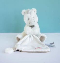 Baby'Nat - Poussière D'étoiles - Doudou Mouchoir Licorne Gris Blanc 25 Cm