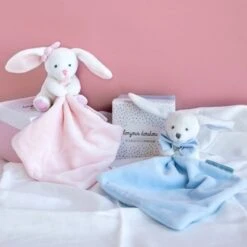 Doudou Et Compagnie - Lapin Bleu Mouchoir Blanc -Jouets En Peluche Boutique n