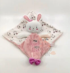 Pat & Ripaton La Halle Doudou Plat Lapin Rose Blanc My Sweet Love 25 Cm
