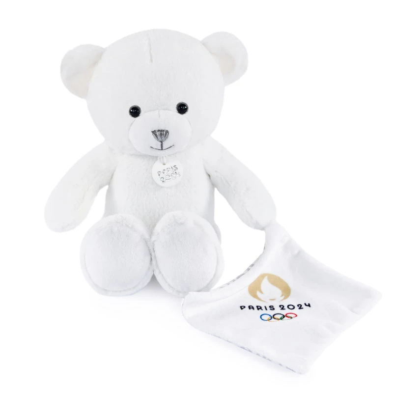 Doudou Et Compagnie - Peluche Ours Blanc Avec Doudou J.O. Paris 2024 - 25 Cm 3 Doudou Et Compagnie - Peluche Ours Blanc Avec Doudou J.O. Paris 2024 - 25 Cm