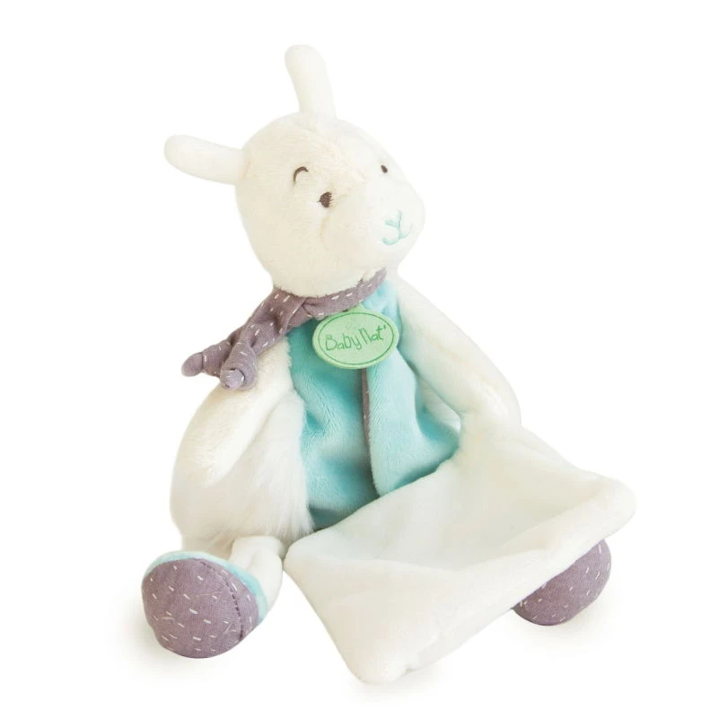 Baby'Nat - Petits Voyageurs - Doudou Avec Mouchoir Lama Blanc Bleu 28 Cm 3 Baby'Nat - Petits Voyageurs - Doudou Avec Mouchoir Lama Blanc Bleu 28 Cm