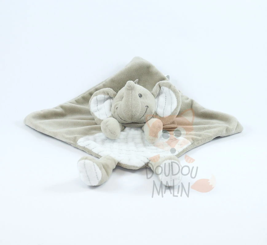Nicotoy Doudou Plat éléphant Beige Blanc 3 Nicotoy Doudou Plat éléphant Beige Blanc