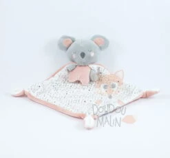 Mots D'enfants Doudou Plat Koala Rose Blanc Gris