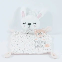 Simba Toys Doudou Plat Lapin Rose Blanc Pois