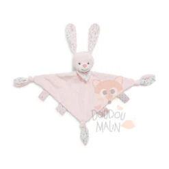 Bout'chou Doudou Plat Lapin Rose Blanc Fleur Triangle
