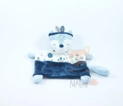 Mots D'enfants Doudou Plat Renard Bleu Blanc Argent
