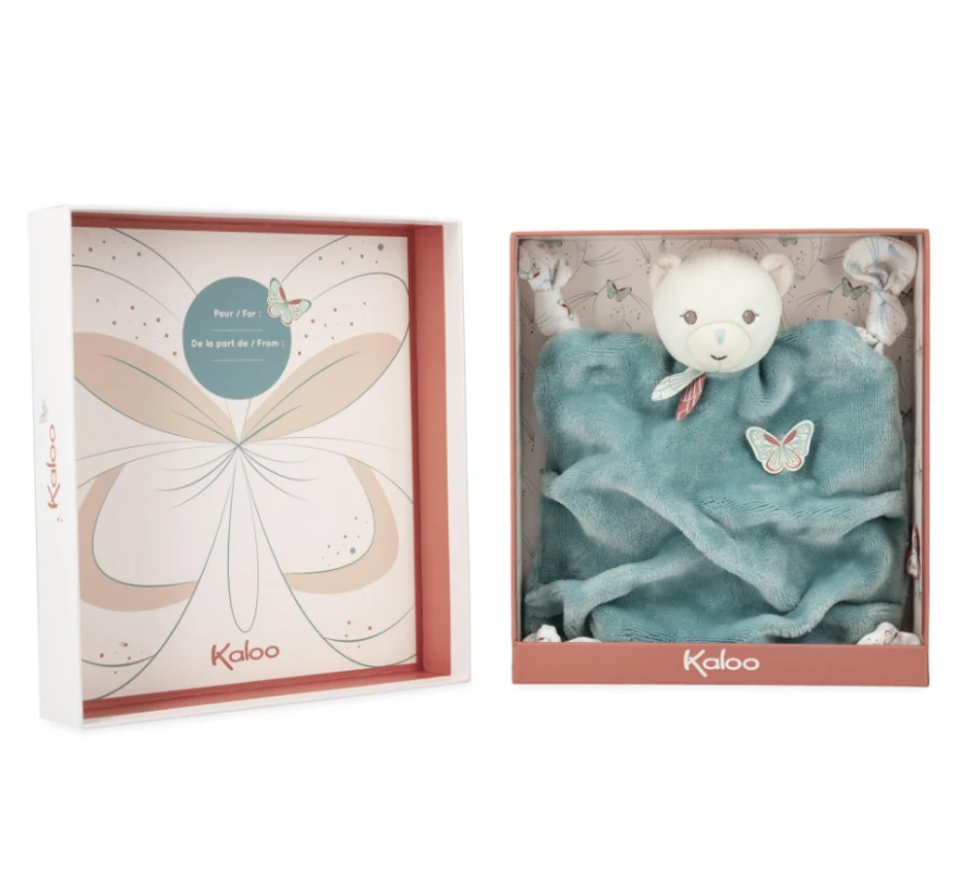Kaloo - Plume - Doudou Plat Ours Bleu Vert Papillon 26 Cm 4 Kaloo - Plume - Doudou Plat Ours Bleu Vert Papillon 26 Cm – Image 2