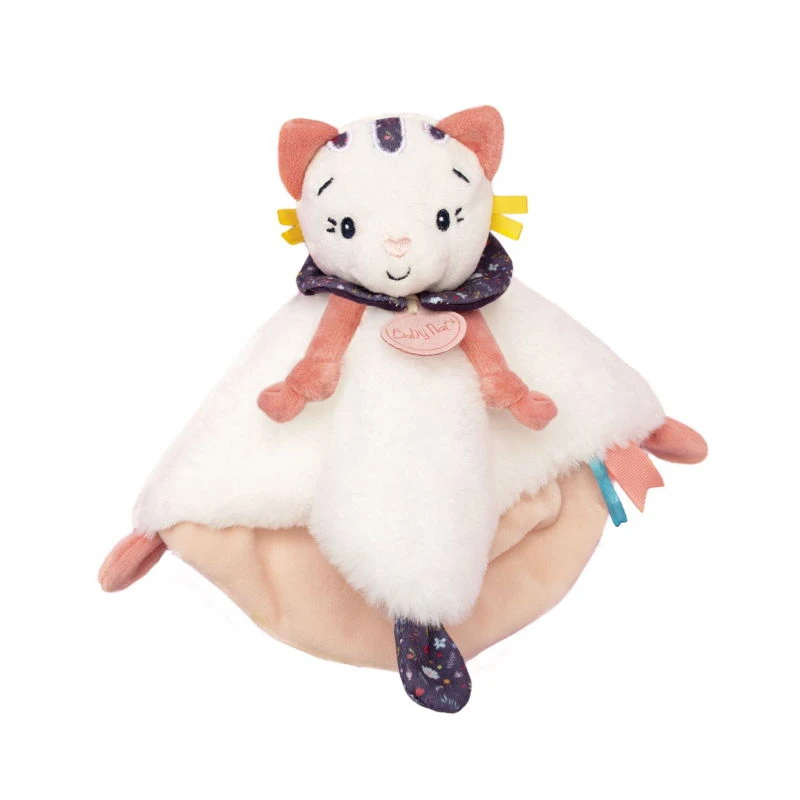 Baby'Nat - Pollen Le Chat - Doudou Plat Blanc Rose 24 Cm 3 Baby'Nat - Pollen Le Chat - Doudou Plat Blanc Rose 24 Cm