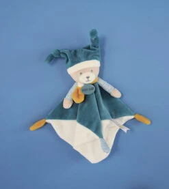 Baby'Nat - Polochon L'ours - Doudou Bleu Moutarde 24 Cm