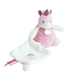 Baby'Nat - Poussière D'étoiles - Doudou Mouchoir Licorne Rose Fuchsia Blanc 25 Cm