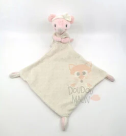 Mots D'enfants Doudou Souris Peluche Avec Mouchoir Rose Crème Tutu 30 Cm