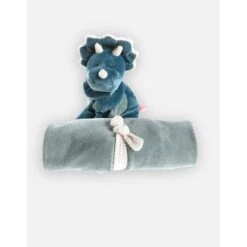 Noukie's - Tiga Stegi Et Ops - Doudou Couverture Dinosaure Triceratops Bleu 50 X 50 Cm