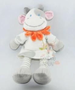 Nicotoy Doudou Vache Blanc Gris Orange Fleur
